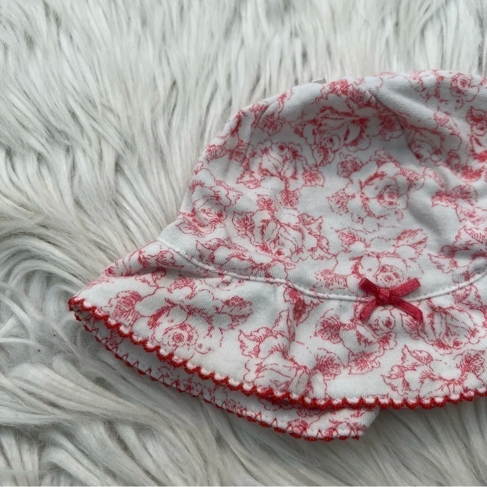 Baby Hat Girls Size 3 Months 12 Lbs White Pink Floral Bow 100% Cotton
